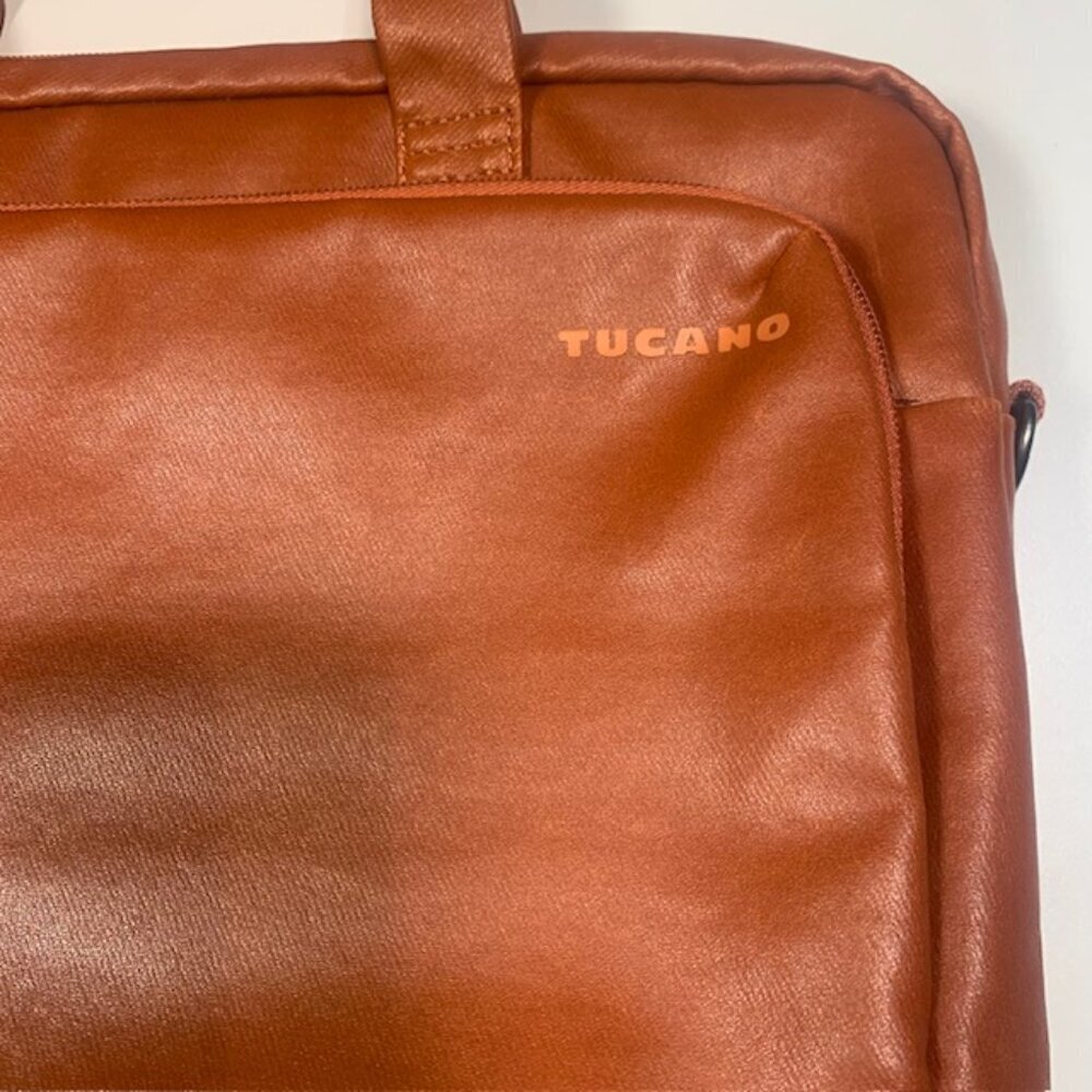 Tucano Brown Faux Leather Laptop Briefcase Top Handle Work Bag - Picture 3 of 7